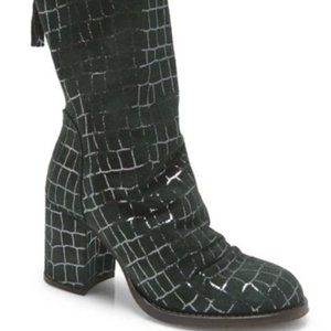Free People Date Night Elle Block Heel Slouchy Boots Pine Diamonds ( 39.5 )